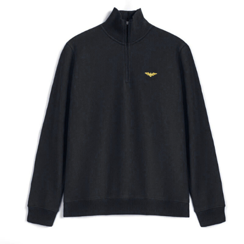 Mock Neck Quarter Zipper Sweat Shirt - Black